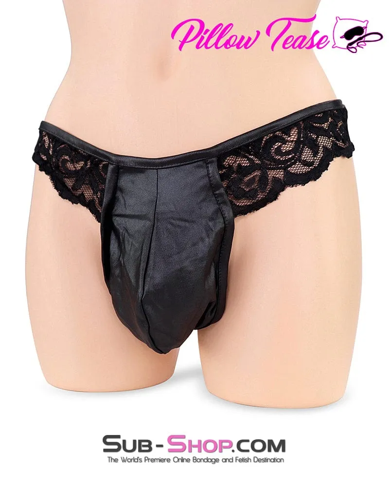 6877DL      Sissy Bimbo Black Lace Forced Feminization Fantasy Mistress Sessions Pouch Man Panties