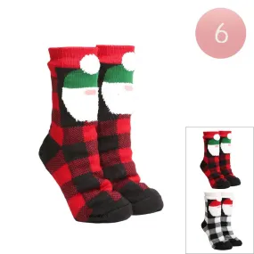 6Pairs Santa Claus Buffalo Check Patterned Socks