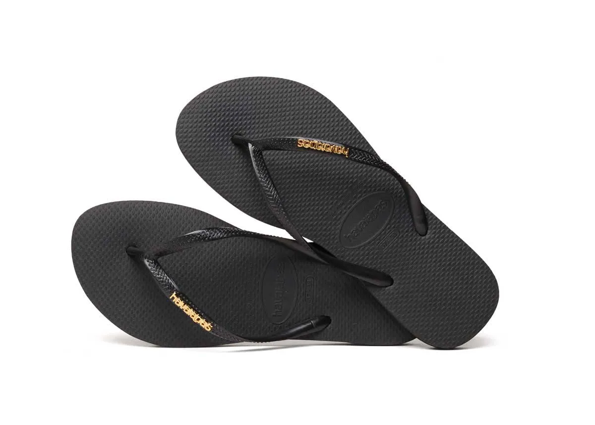 Havaianas Slim Logo Metalic In Black Gold