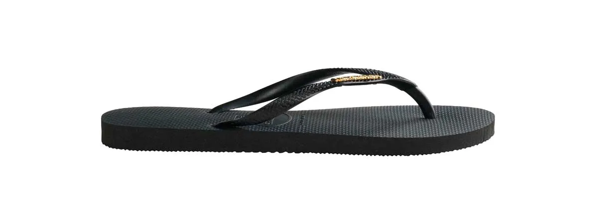 Havaianas Slim Logo Metalic In Black Gold