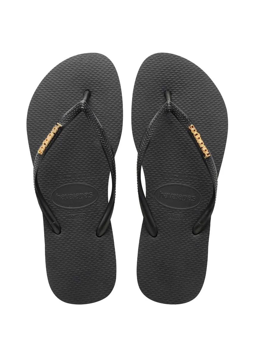 Havaianas Slim Logo Metalic In Black Gold