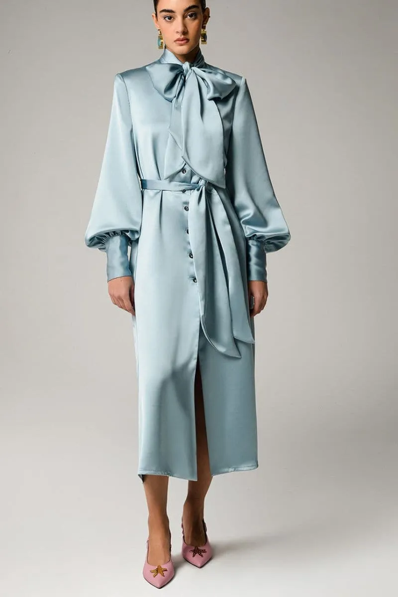 AQUA LONG SLEEVE MIDI DRESS