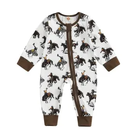 Baby Boys Western Farm Zip Onesie Romper - Horse Cowboy