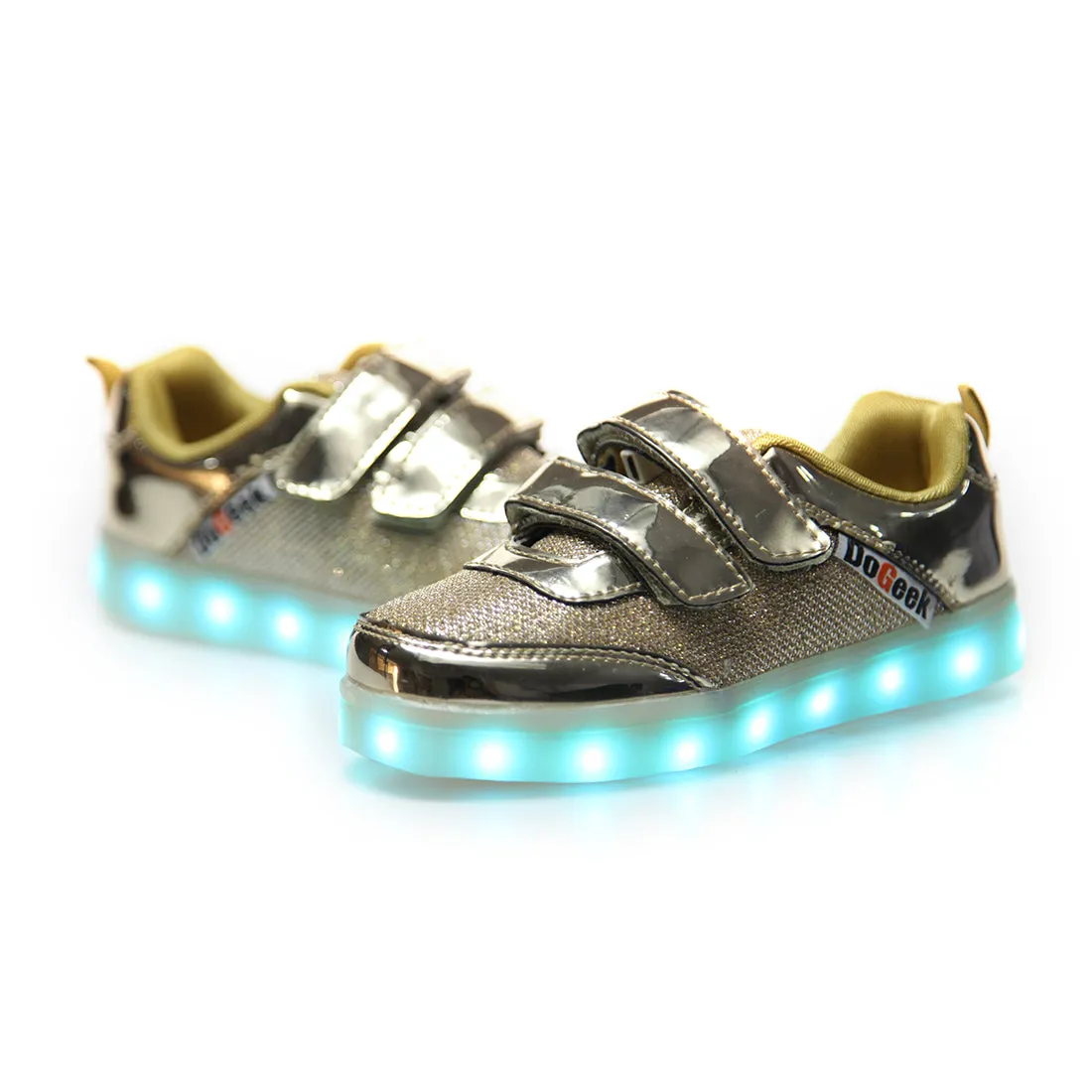 DoGeek Kids Bling Bling Net Light Up Shoes for Boys and Girls, Gold, Size 25-37 EU