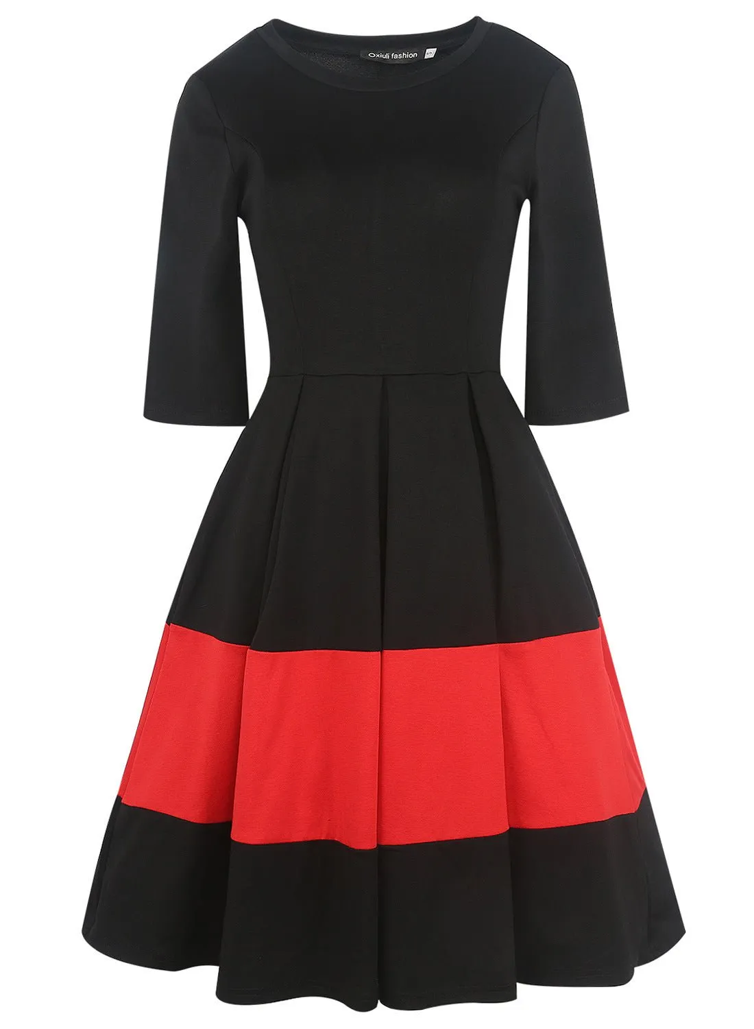 Black & Red Pleated A-Line Dress