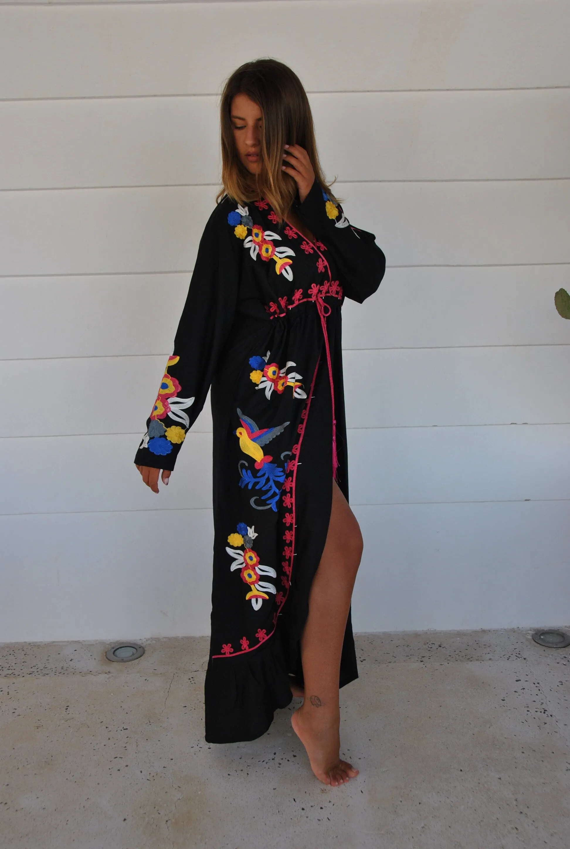 Black birds embroidered caftan, Open slit Cotton caftan dress, African women clothing, Bohemian maxi dress, Boho summer caftan, kaftans