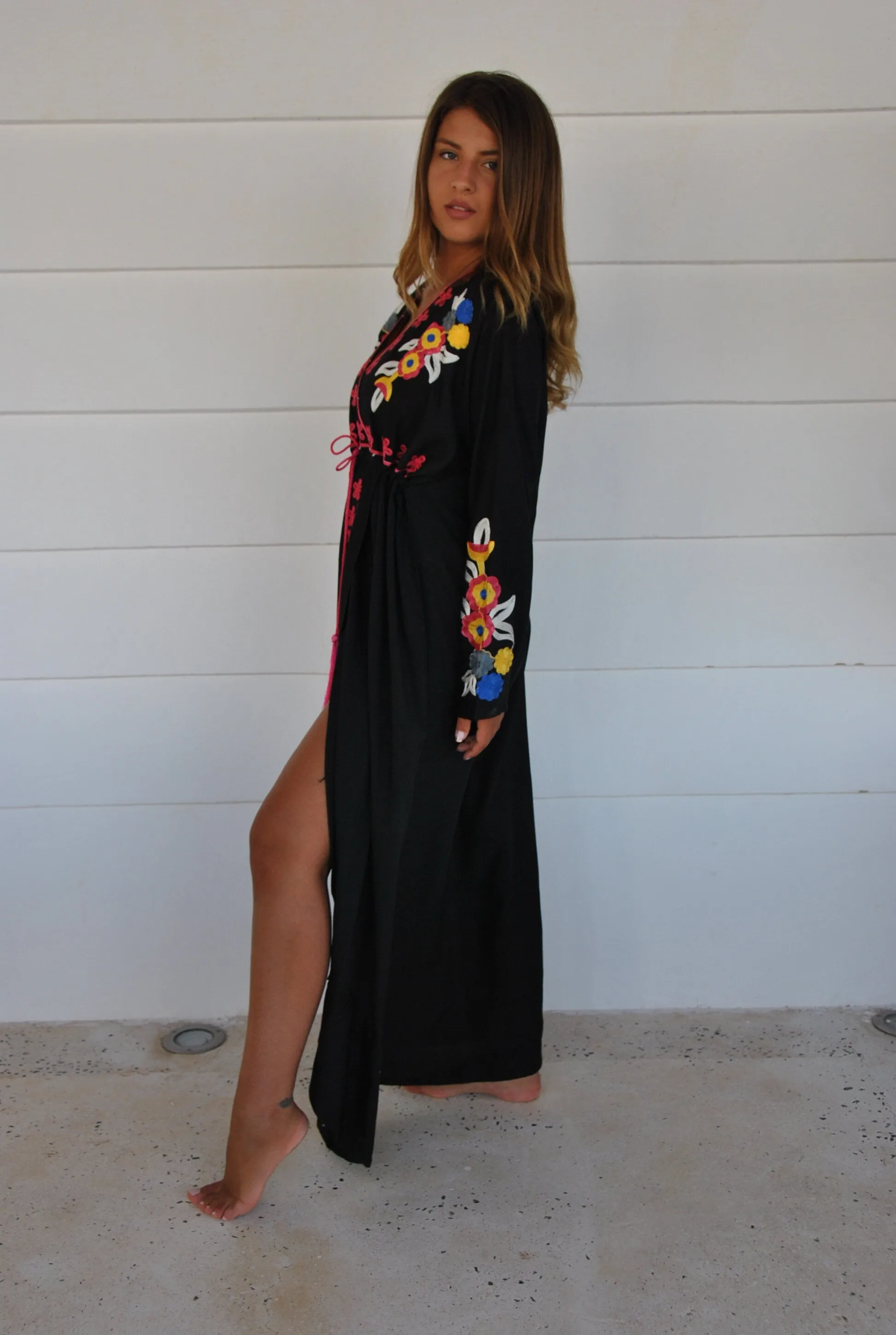 Black birds embroidered caftan, Open slit Cotton caftan dress, African women clothing, Bohemian maxi dress, Boho summer caftan, kaftans