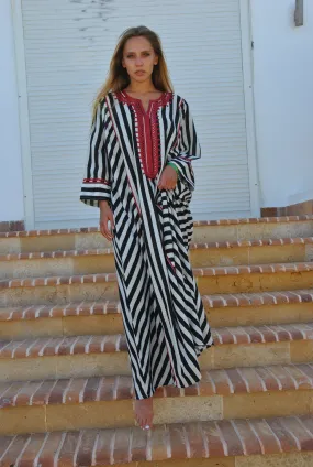 Black Striped Elegant embroidered Kaftan dress, Bohemian Kaftan, caftans for women, Striped kaftan, Summer kaftan dresses, Kaftans women