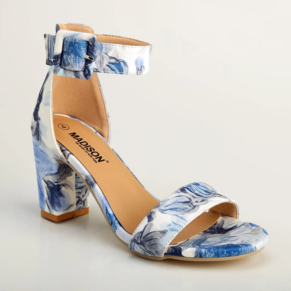 Madison Judith Block Heel Sandals - Blue Floral