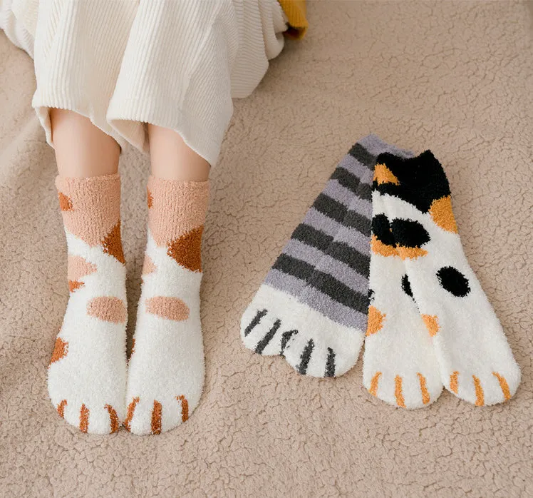 Kawaii Fluffy Room Socks - Cat Paws Black je