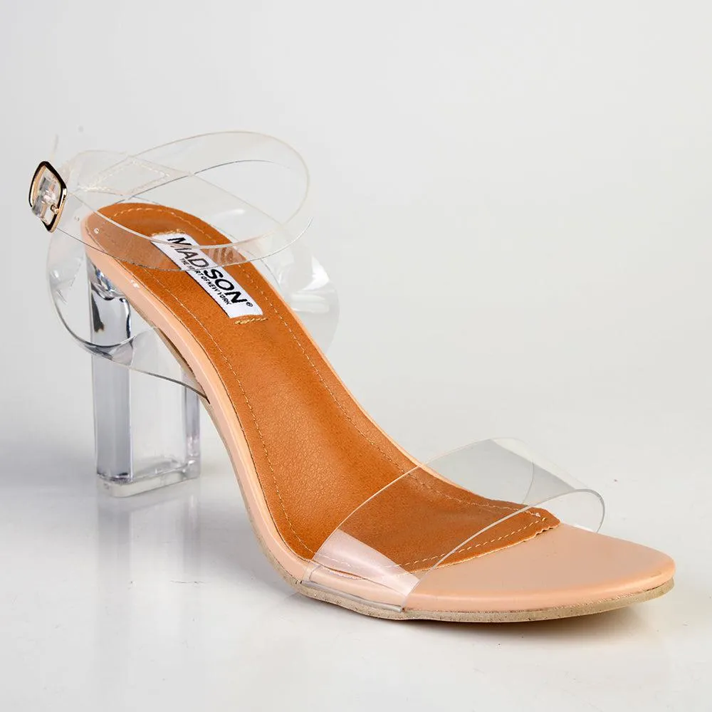 Madison Athena Vinyl Strappy Block Heel - Beige