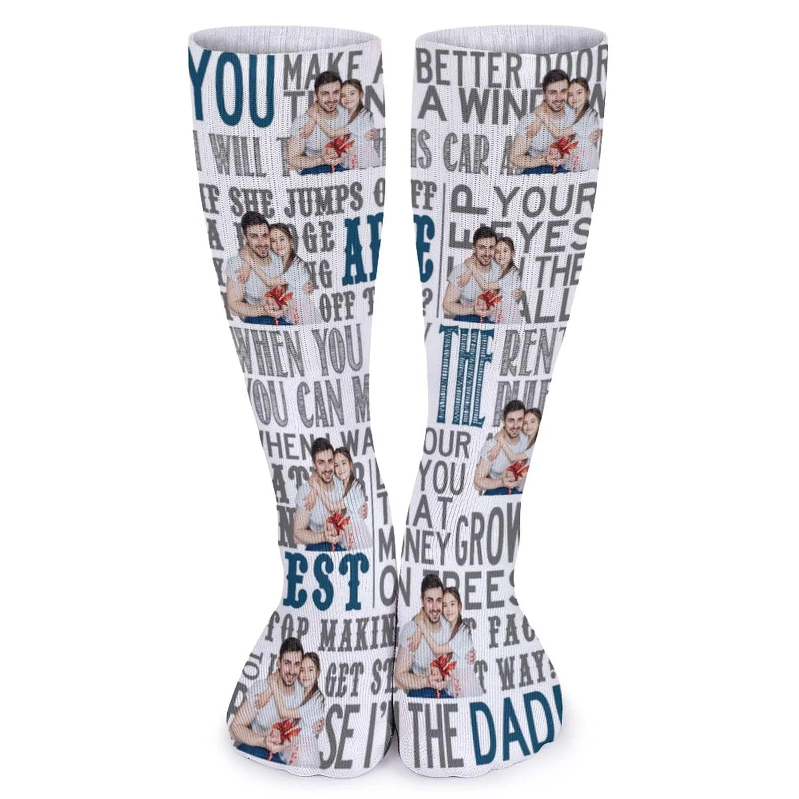 Father's Day-Custom Photo Sublimated Crew Socks Personalized Pohto Face on Socks All Over Print Gift