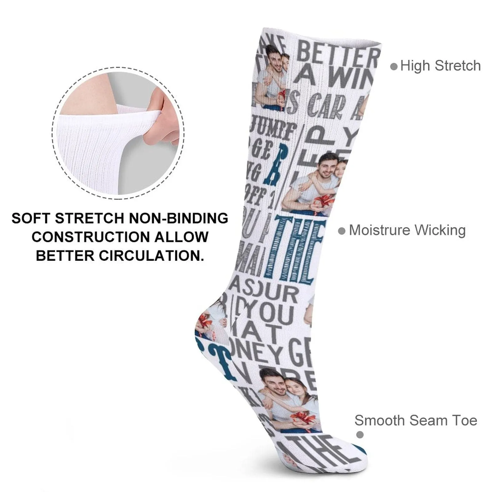 Father's Day-Custom Photo Sublimated Crew Socks Personalized Pohto Face on Socks All Over Print Gift