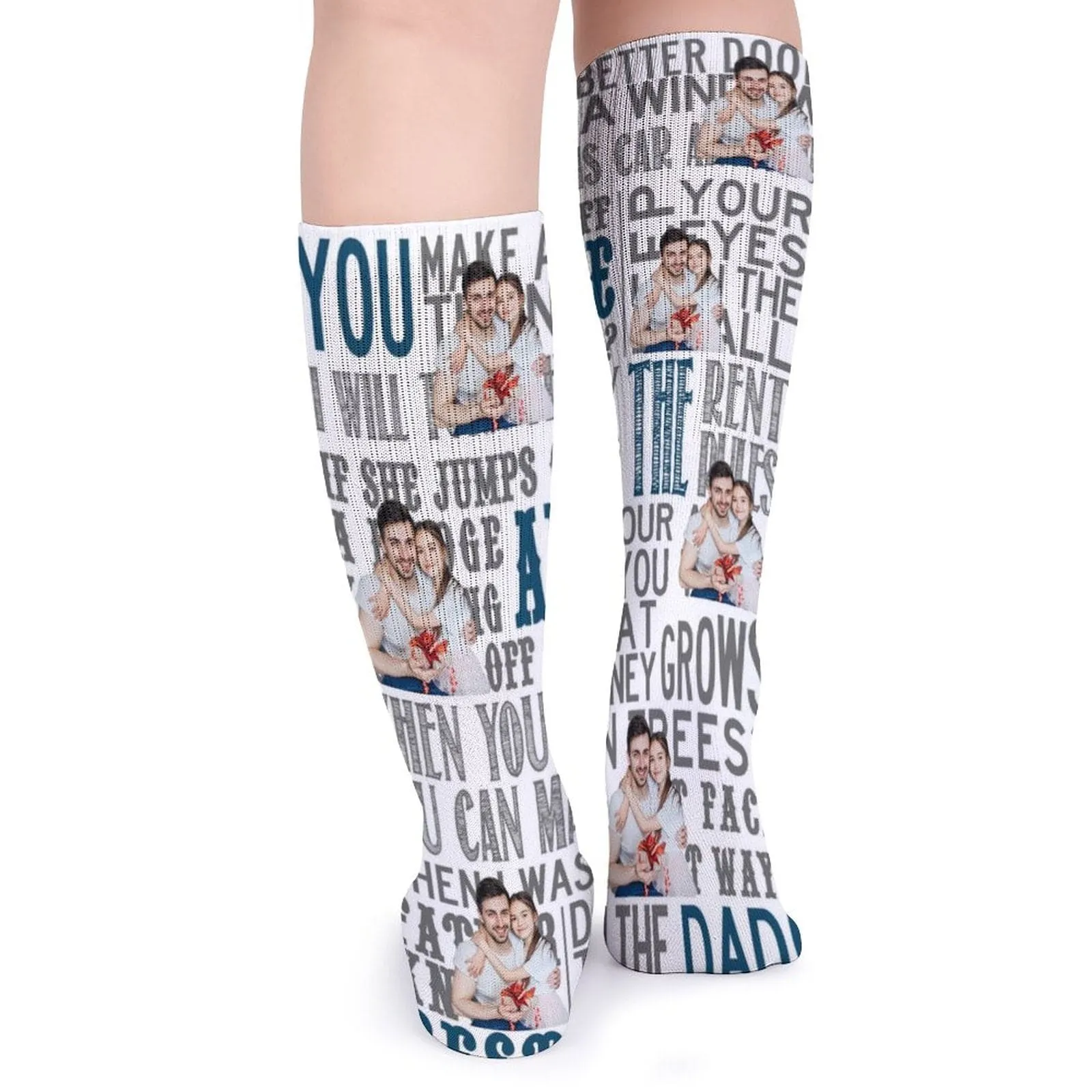 Father's Day-Custom Photo Sublimated Crew Socks Personalized Pohto Face on Socks All Over Print Gift