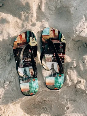 Cowboy Collage Flip Flops