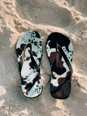 Cowhide Print Flip Flops