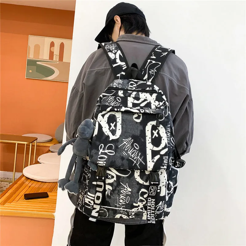 deanwangkt  New Large Capacity Graffiti School Bag Street Tide Cool Men Backpack Female College Student Trip Schoolbag One Piece Dropshipping