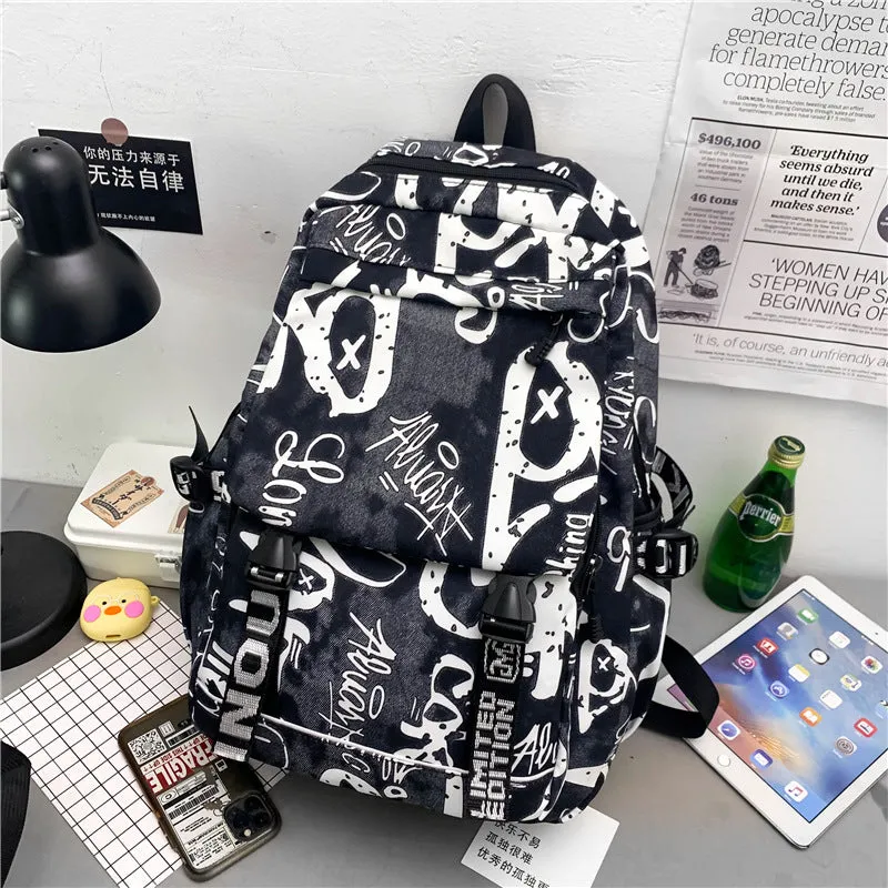 deanwangkt  New Large Capacity Graffiti School Bag Street Tide Cool Men Backpack Female College Student Trip Schoolbag One Piece Dropshipping