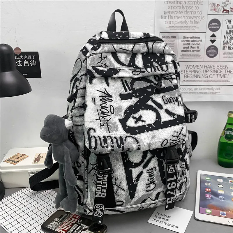 deanwangkt  New Large Capacity Graffiti School Bag Street Tide Cool Men Backpack Female College Student Trip Schoolbag One Piece Dropshipping