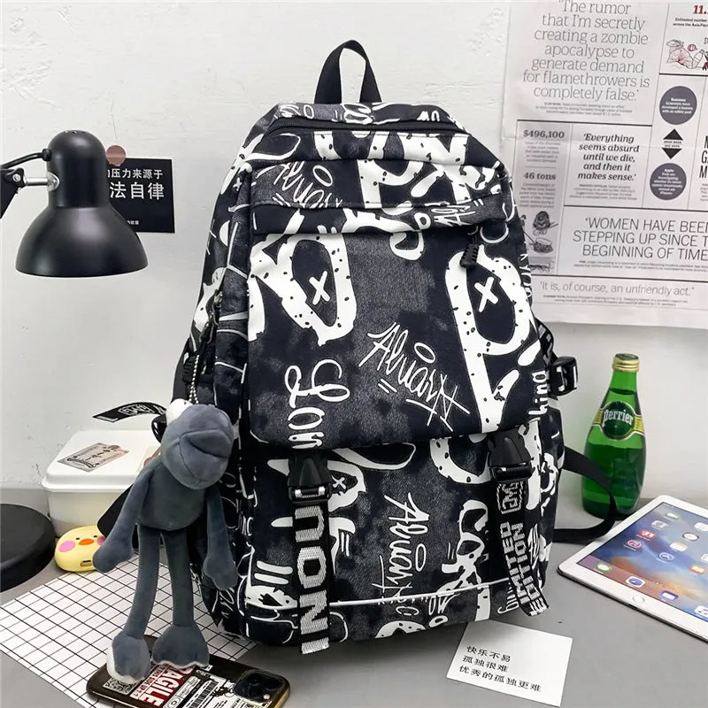 deanwangkt  New Large Capacity Graffiti School Bag Street Tide Cool Men Backpack Female College Student Trip Schoolbag One Piece Dropshipping