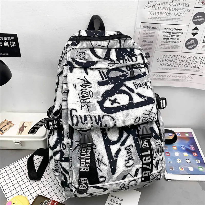 deanwangkt  New Large Capacity Graffiti School Bag Street Tide Cool Men Backpack Female College Student Trip Schoolbag One Piece Dropshipping