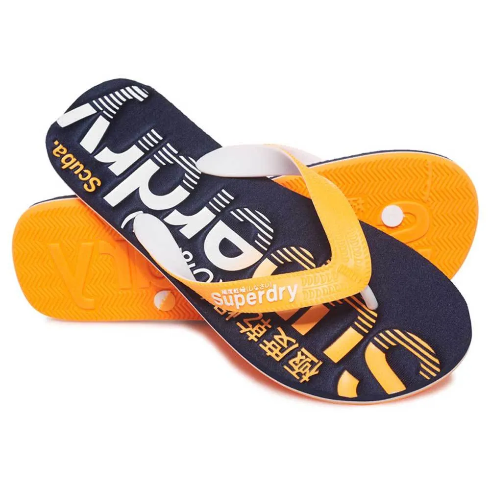 Superdry Scuba Logo Faded Flip Flops Dark - Navy / Fluro Orange