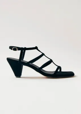 Elara Suede Black Leather Sandals