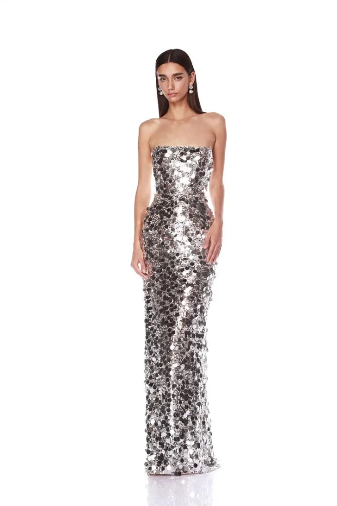 Farah Silver Strapless Gown