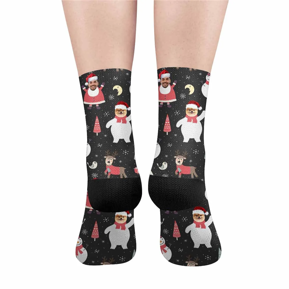 [Made In USA]Custom Christmas Socks Personalized Funny Face Elk Photo Socks Gift for Christmas