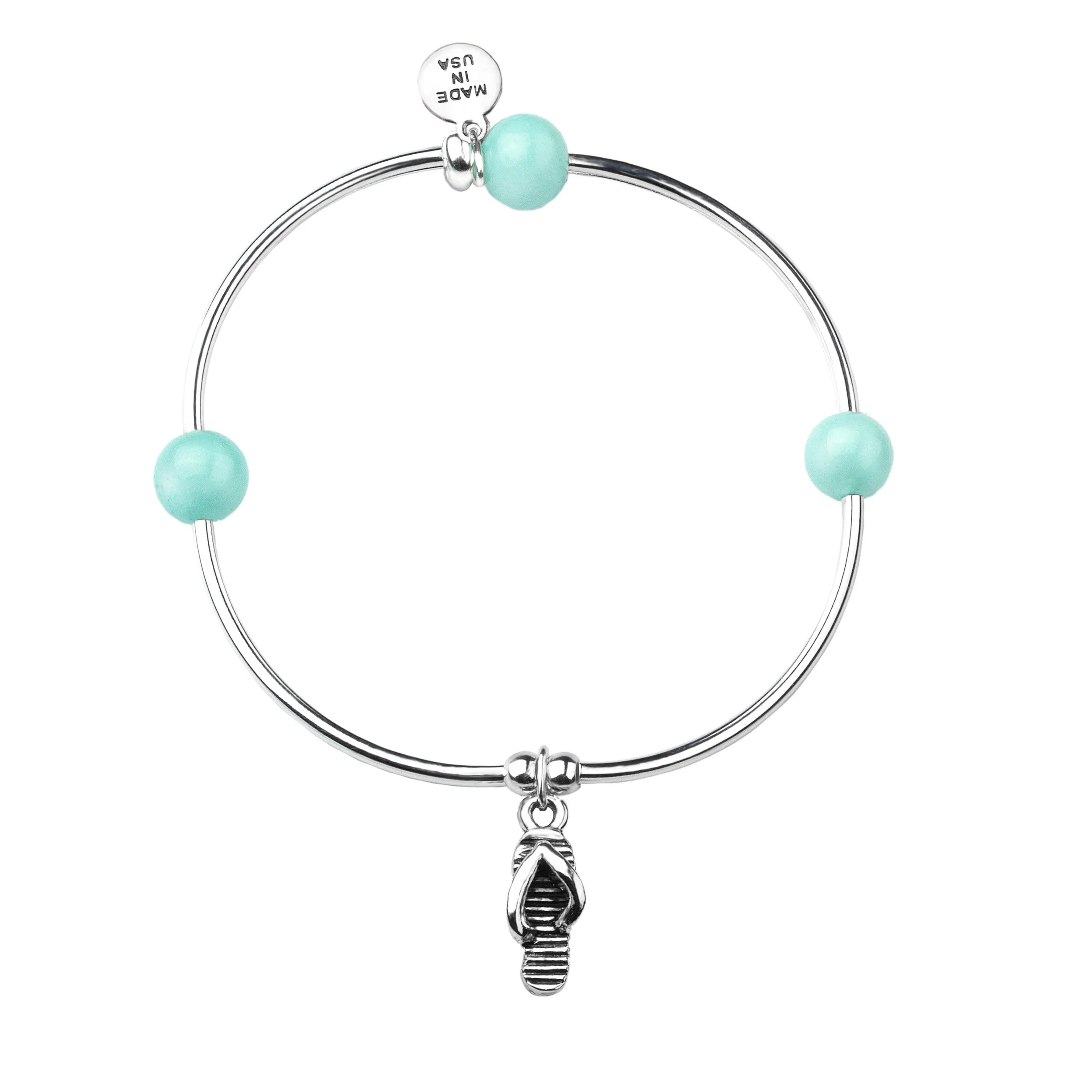 Flip Flop | Soft Bangle Charm Bracelet | Tiffany Blue Agate