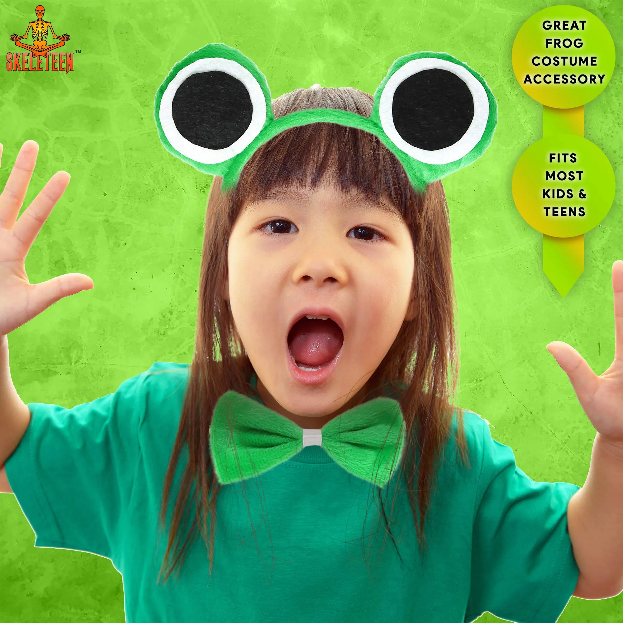 Frog Costume Accessories Set - Plush Green Frog Eyes Headband, Bowtie and Tail Toad Accessory Kit for Kids and Toddlers