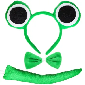 Frog Costume Accessories Set - Plush Green Frog Eyes Headband, Bowtie and Tail Toad Accessory Kit for Kids and Toddlers