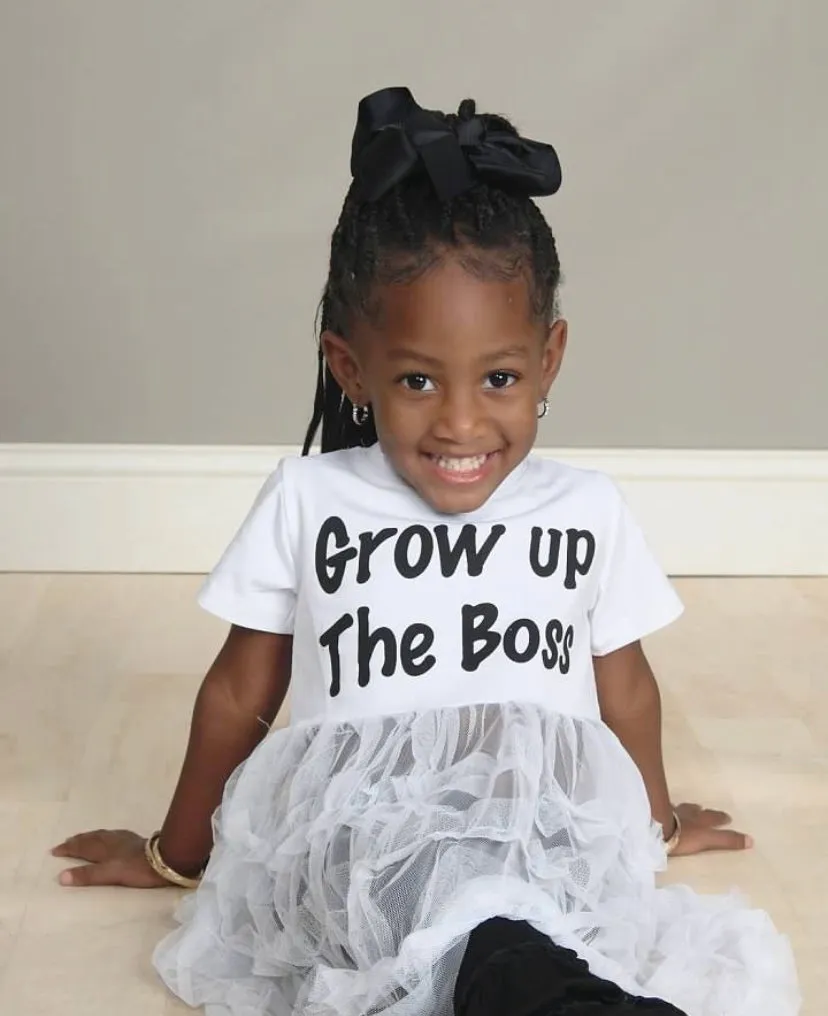 GIRLS FASHION SHORT SLEEVE "GROW UP THE BOSS" DRESS SHIRT