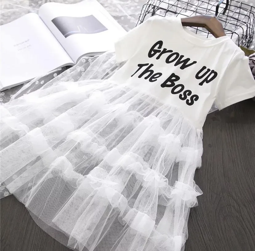 GIRLS FASHION SHORT SLEEVE "GROW UP THE BOSS" DRESS SHIRT