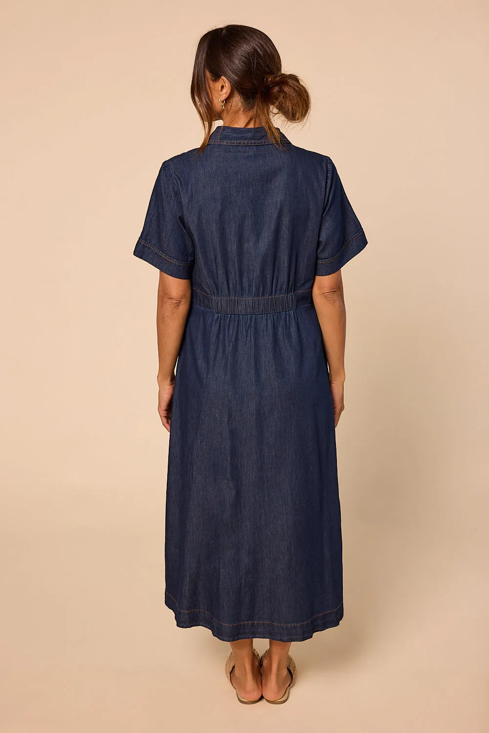 Gracie Chambray Dress in Dark Wash