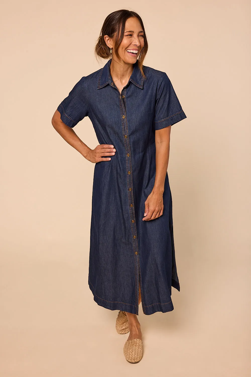 Gracie Chambray Dress in Dark Wash