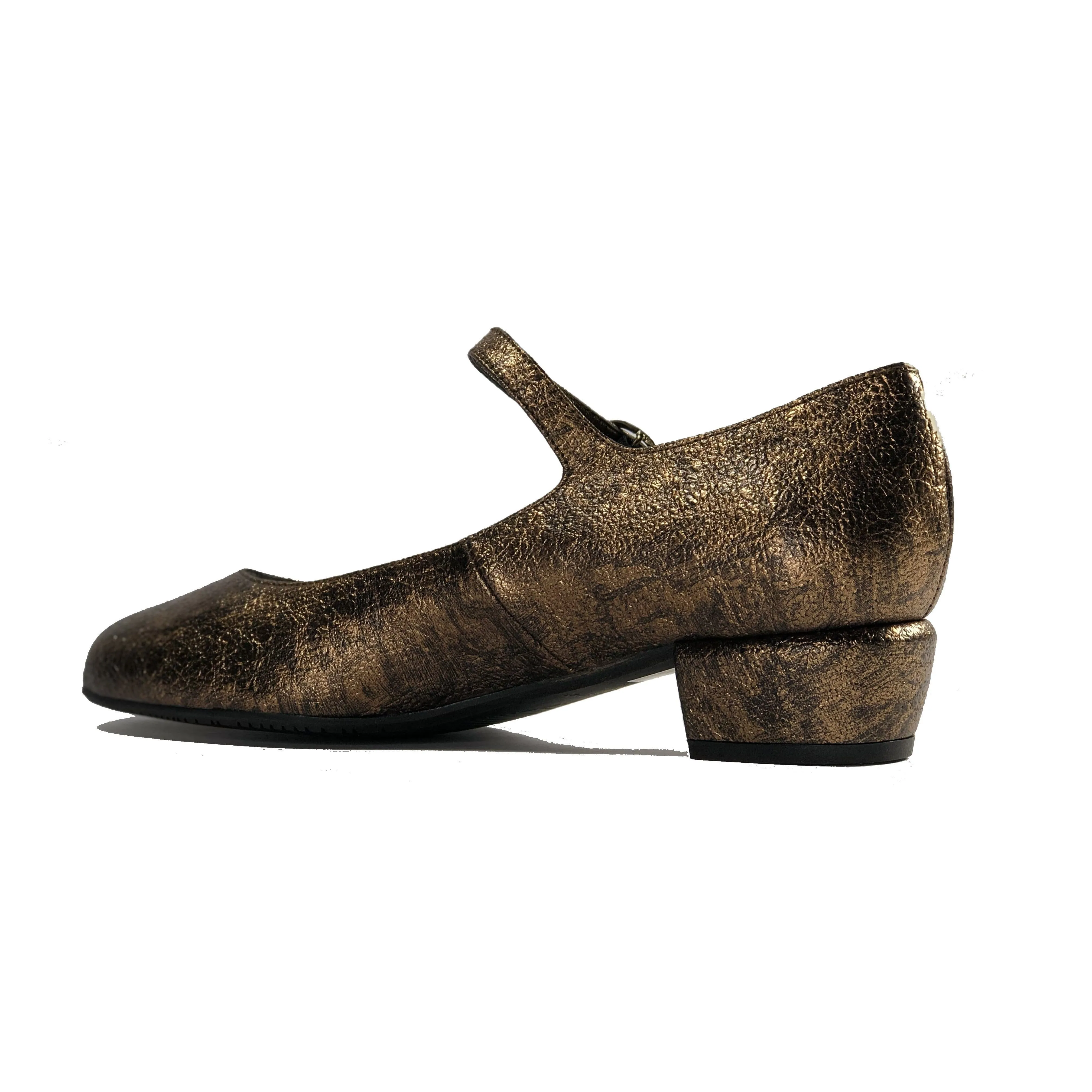 'Gracie' Mary-Jane Low-heels by Zette Shoes - Distressed Bronze