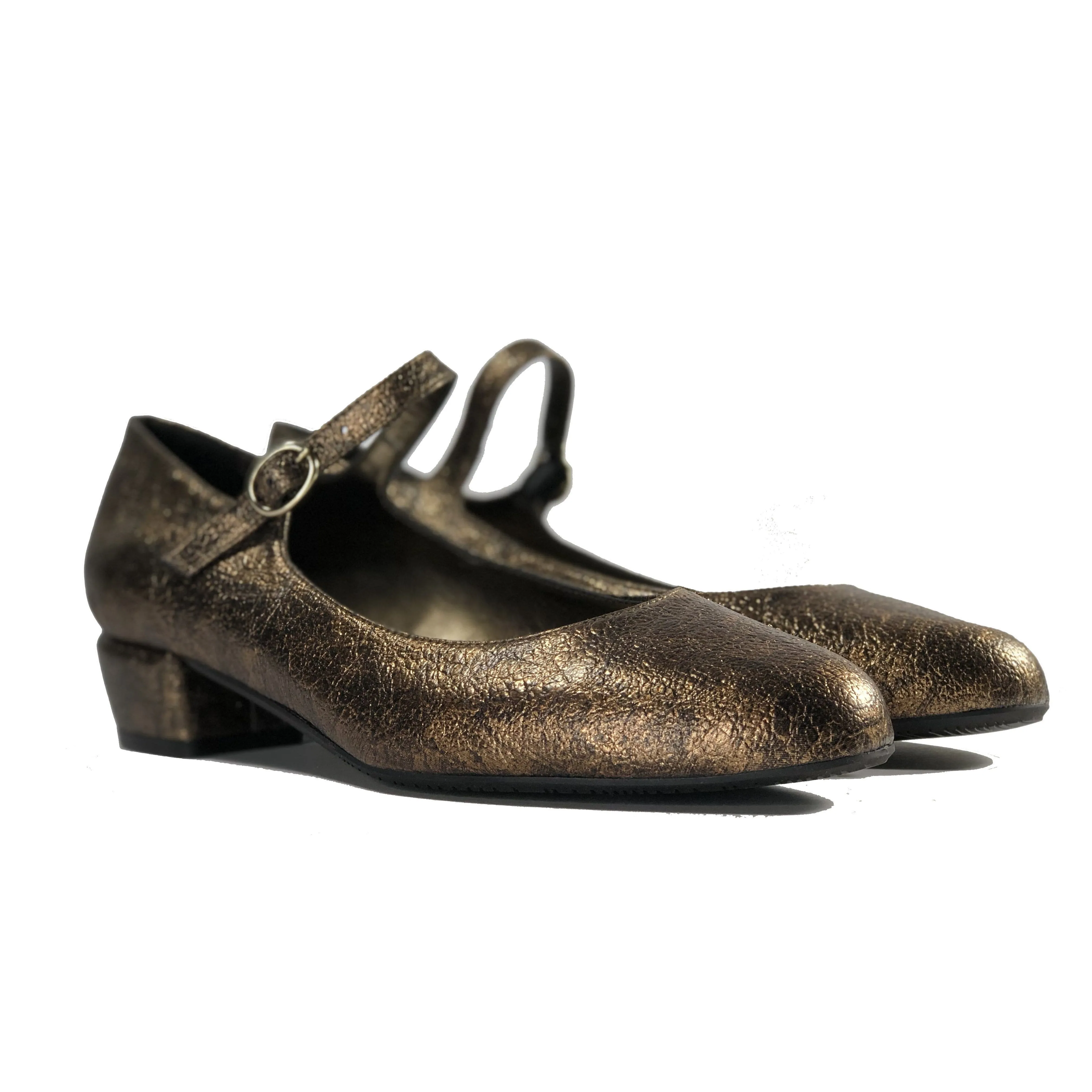 'Gracie' Mary-Jane Low-heels by Zette Shoes - Distressed Bronze