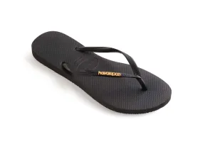 Havaianas Slim Logo Metalic In Black Gold