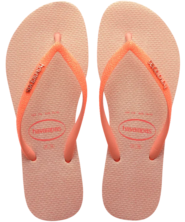 Havaianas Slim Glitter Iridescent Flip Flops - Peach Rose