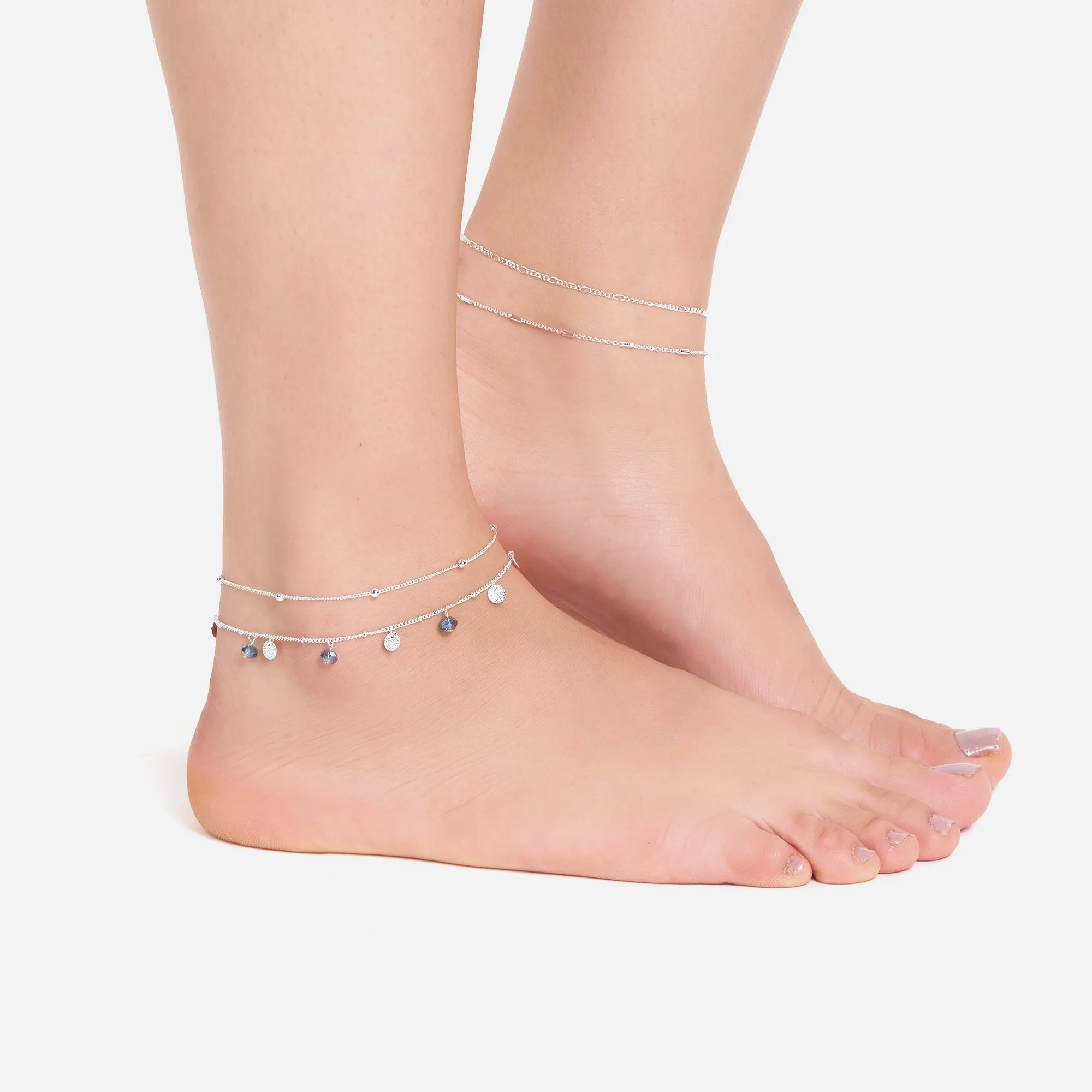 Accessorize London Women's Silver Chain Bead Anklets Pack Of 4