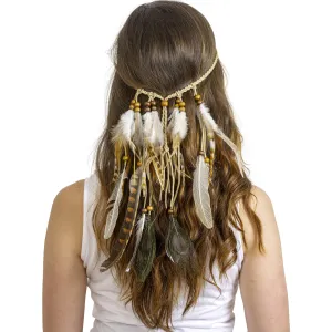 Indian Feather Headband Accessories - Native American Tribal Costume Head Dress with Feathers for Women and Kids