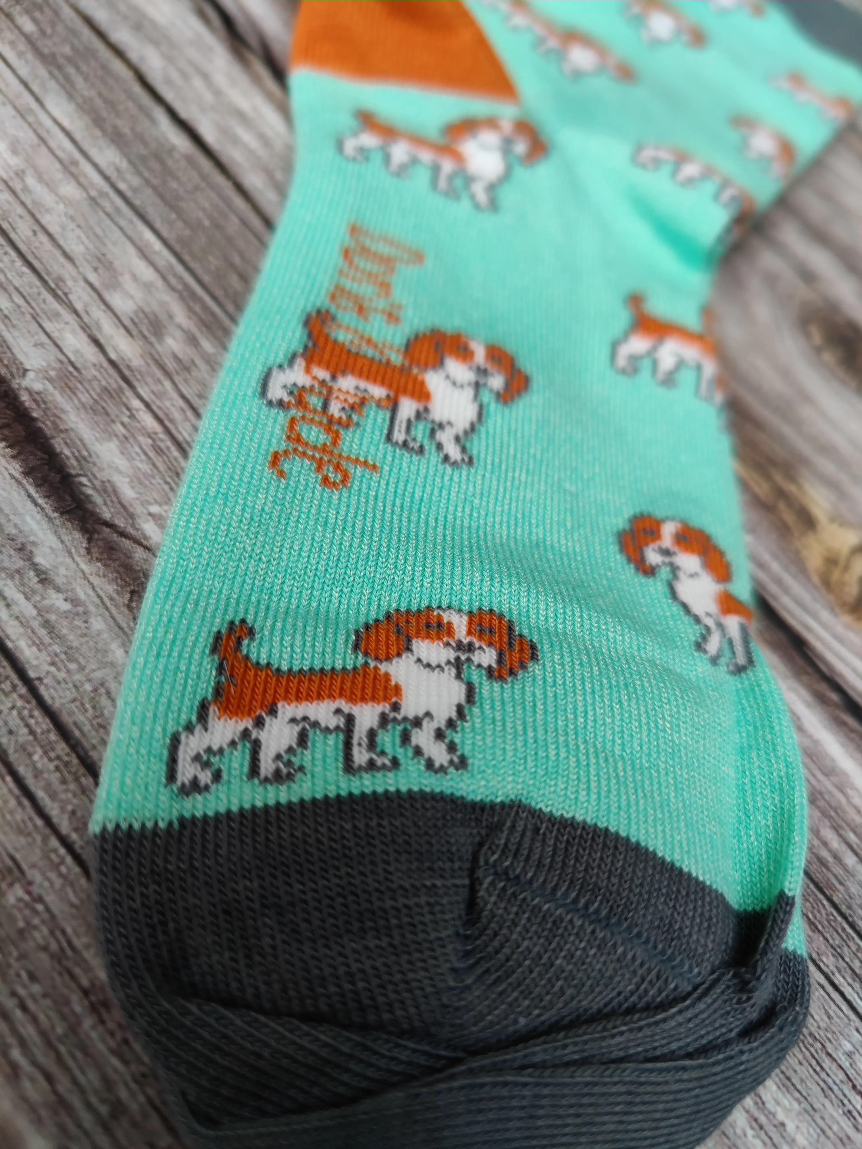 Ladies Bambo Socks Doris & Dude Mint Green Dog Orange/Grey  3-7UK