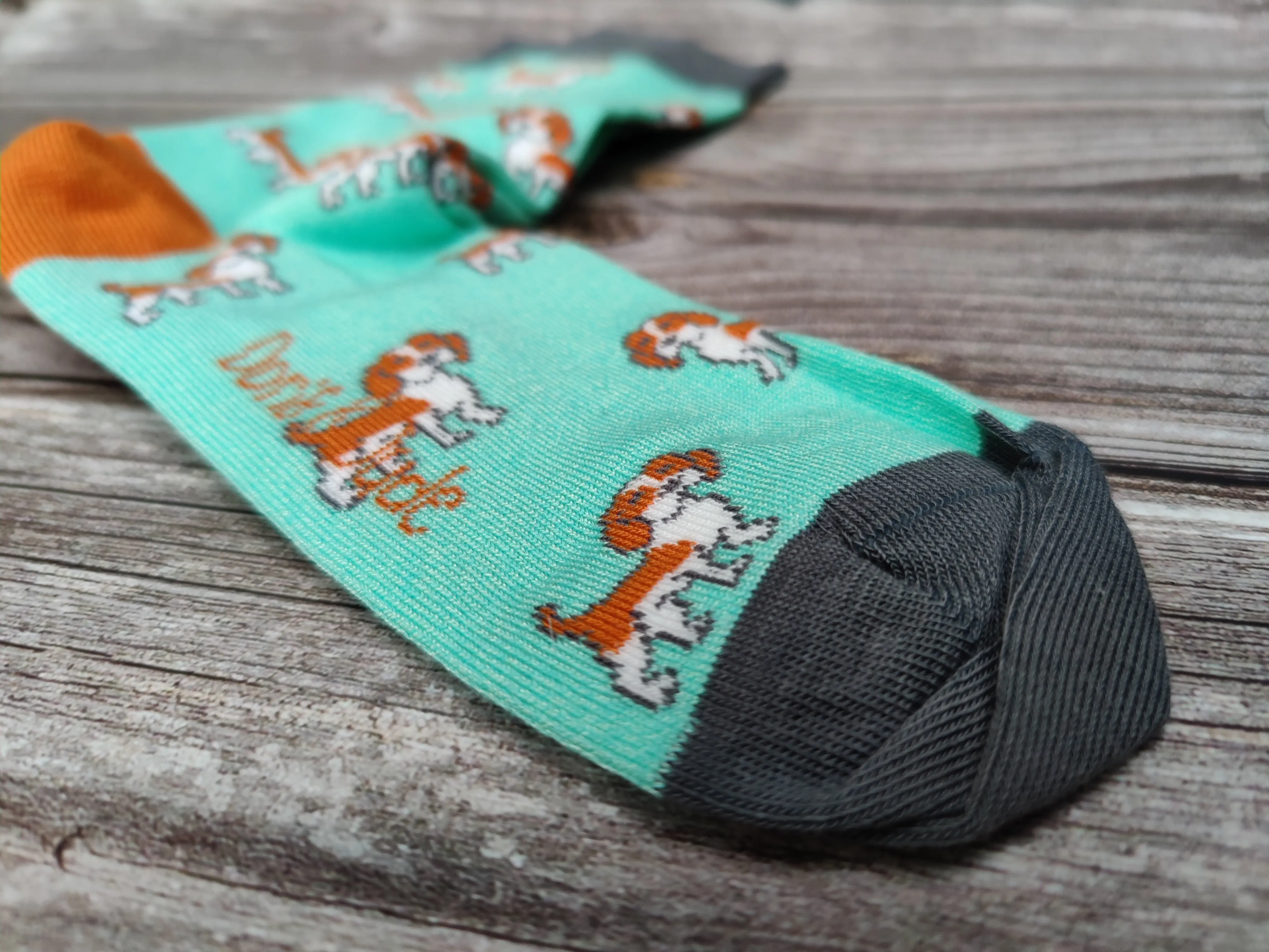 Ladies Bambo Socks Doris & Dude Mint Green Dog Orange/Grey  3-7UK