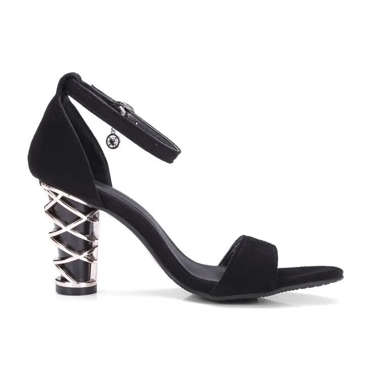 Women's Rhinestone Ankle Strap Buckle Cutout Block Chunky Heel Sandals