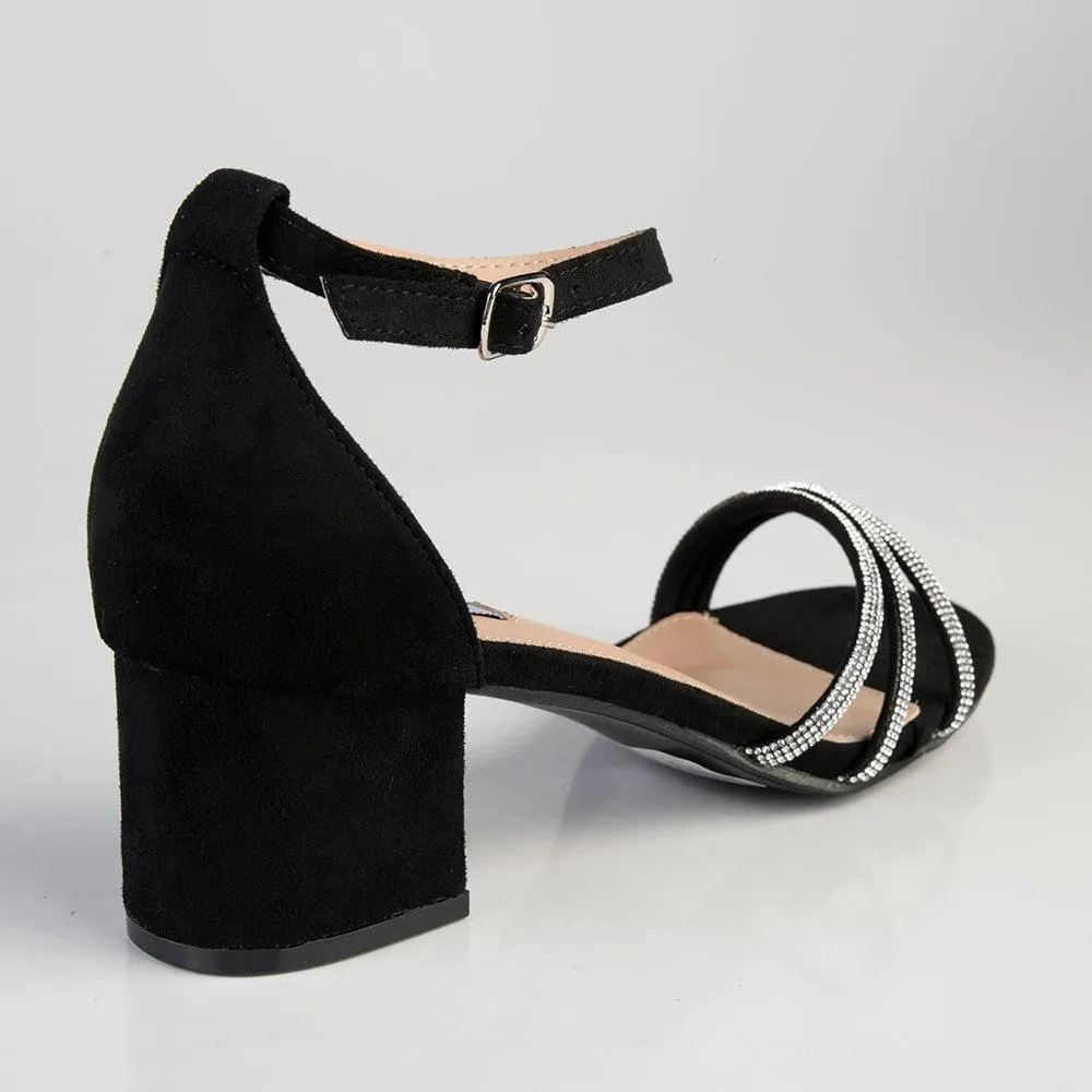 Madison Alice 3 Diamond Strap Block Heel - Black