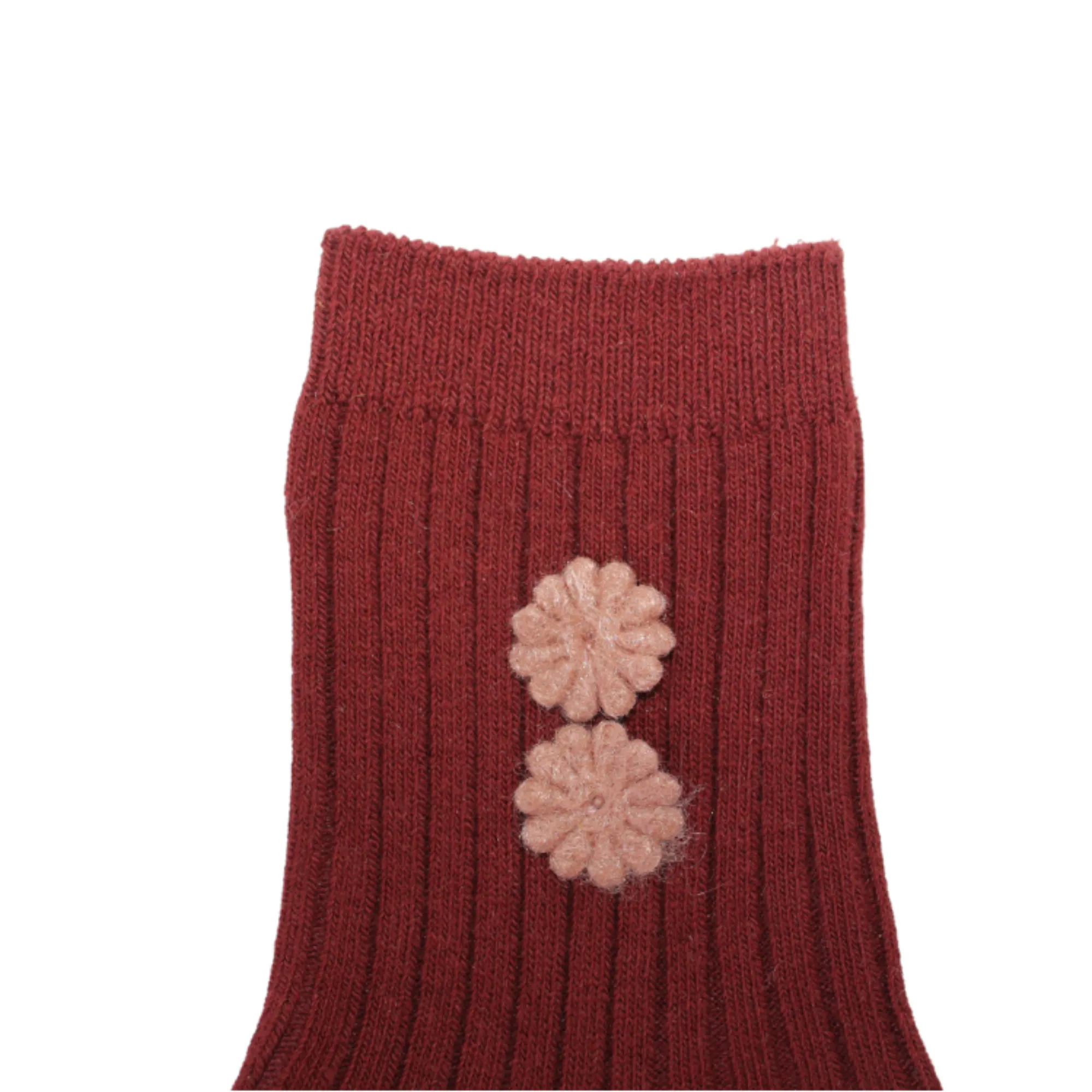 Mila Cotton Socks with Handcrafted flower  - Wine Red