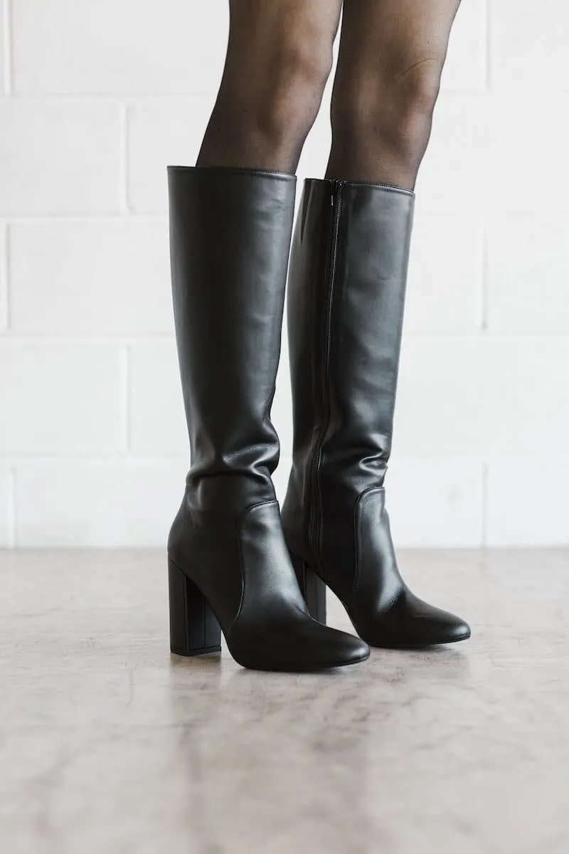 'Claudia' vegan-leather knee-high, high-heeled boot by Zette Shoes - taupe