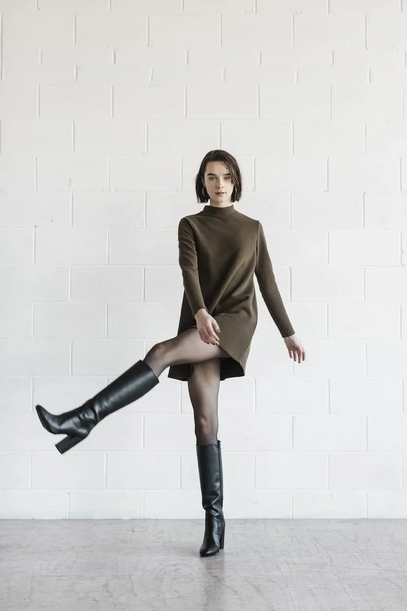 'Claudia' vegan-leather knee-high, high-heeled boot by Zette Shoes - taupe