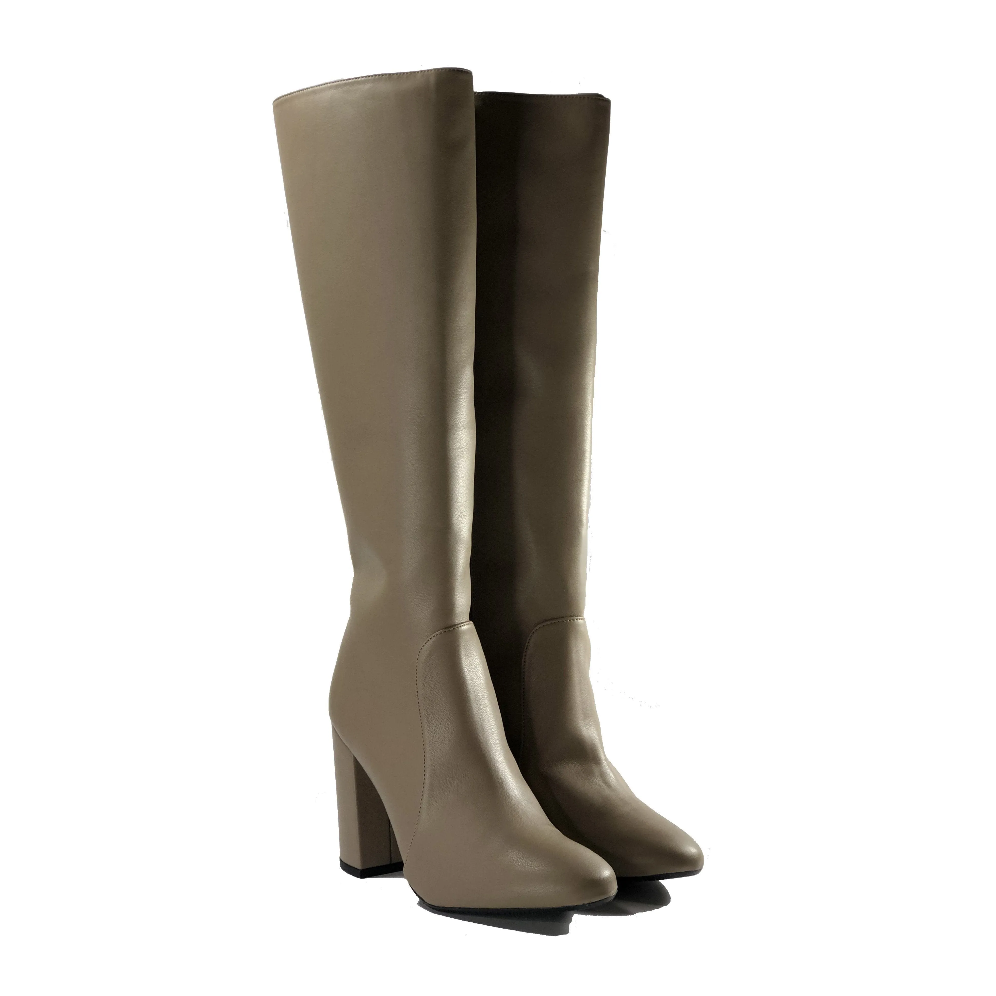 'Claudia' vegan-leather knee-high, high-heeled boot by Zette Shoes - taupe